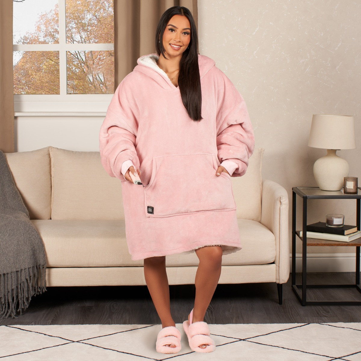 OHS Electric Heated Oversized Hoodie Blanket, Adults - Blush>