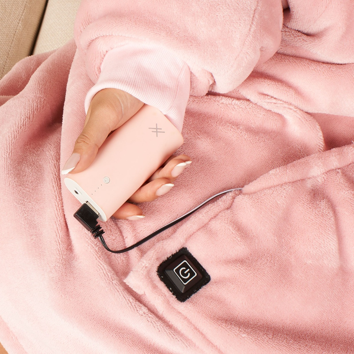 OHS Adults Electric Heated Oversized Hoodie Blanket - Blush>