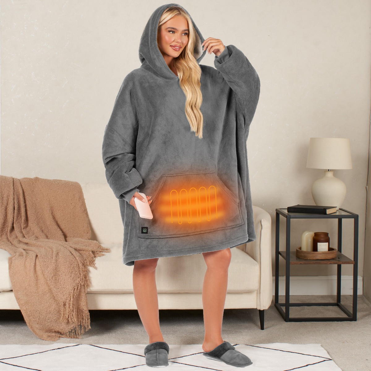 OHS Electric Heated Oversized Hoodie Blanket, Adults - Charcoal>