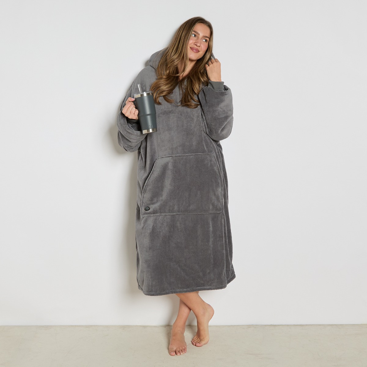 OHS Adults Extra-Long Electric Heated Hoodie Blanket - Charcoal>
