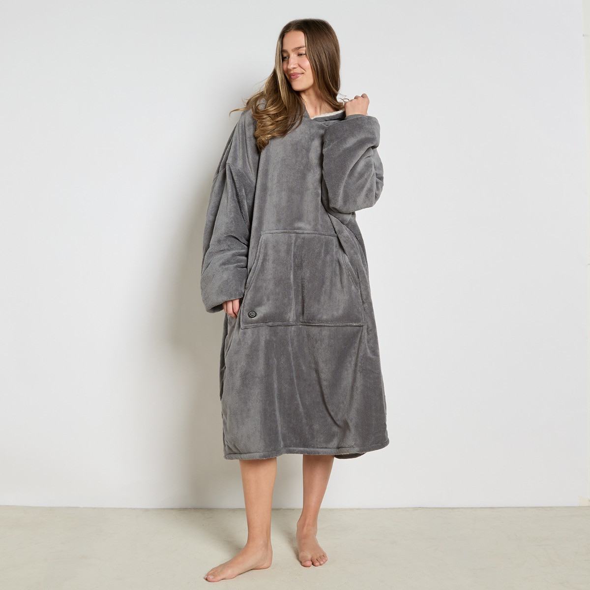 OHS Adults Extra-Long Electric Heated Hoodie Blanket - Charcoal>