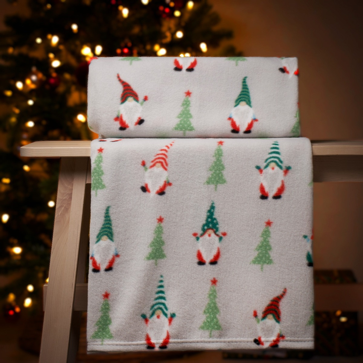 OHS Christmas Gnome Fleece Throw, Grey - 120 x 150cm