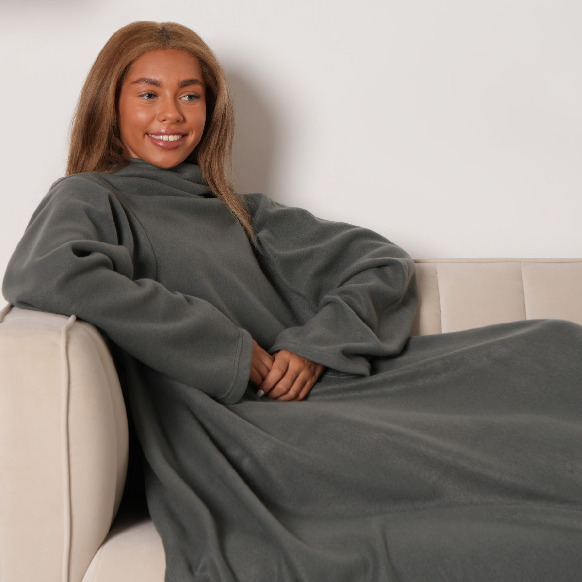 OHS Fleece Wearable Blanket With Sleeves - Charcoal>