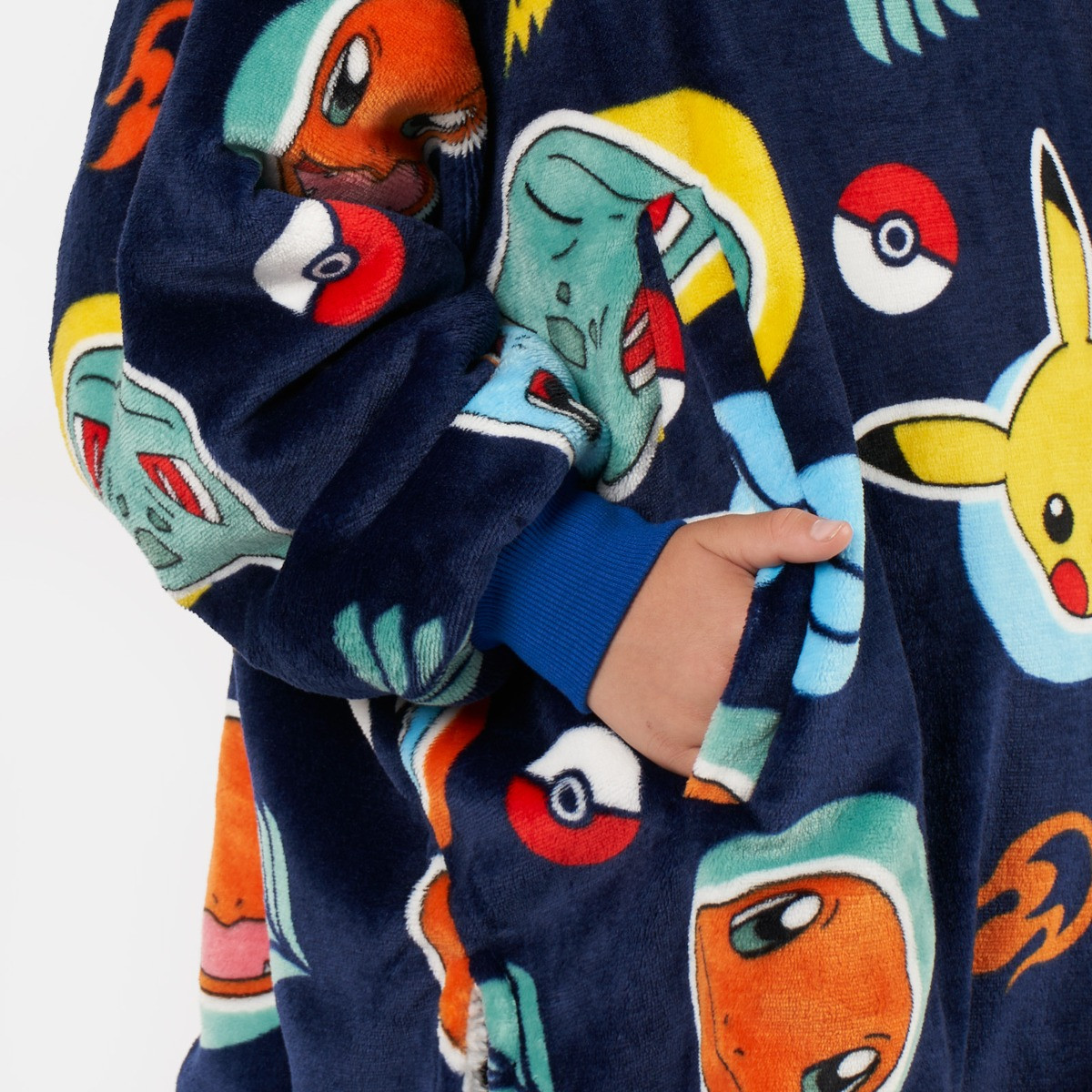 OHS Pokémon Icons Hoodie Blanket, Blue - Kids>