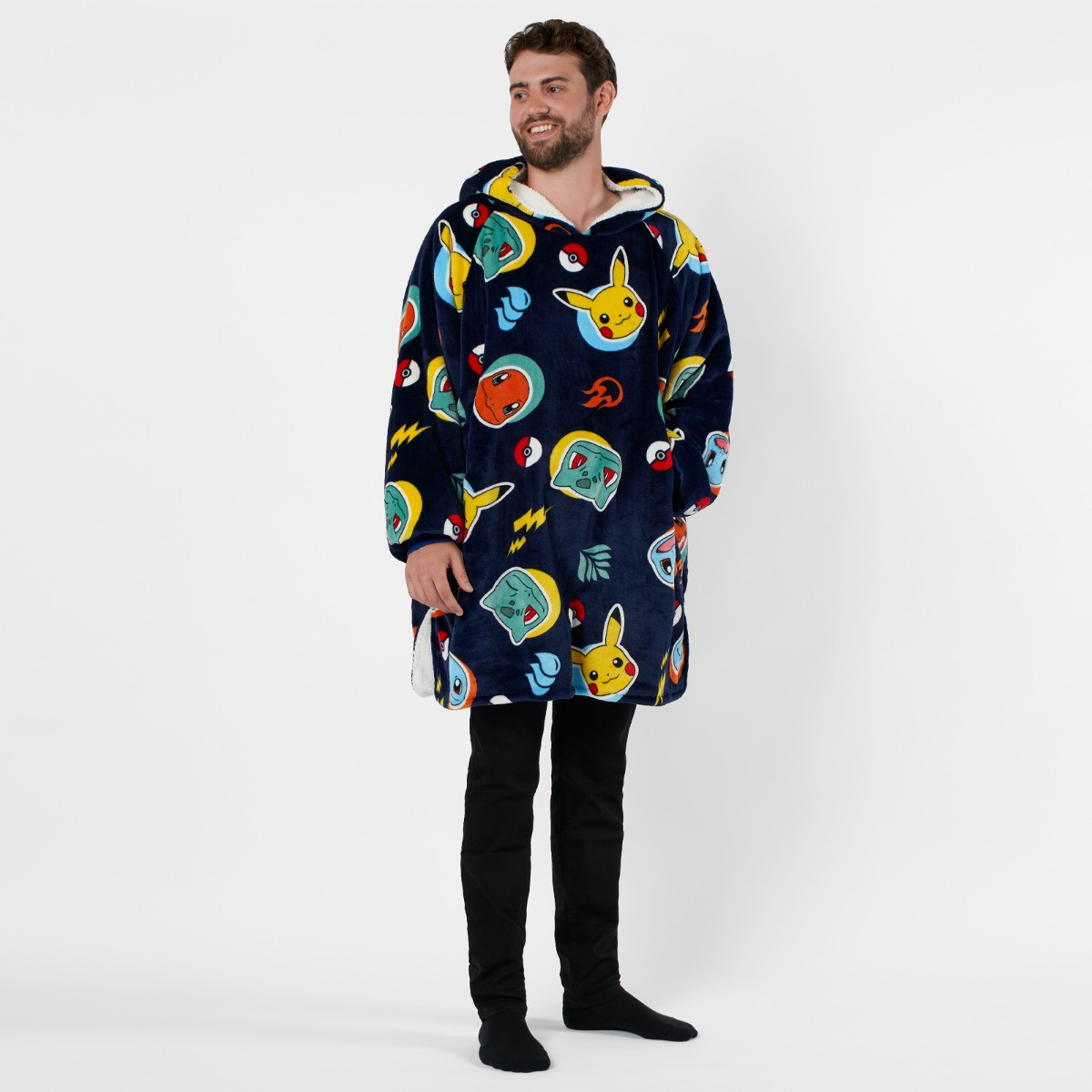OHS Pokémon Icons Hoodie Blanket, Blue - Adults>