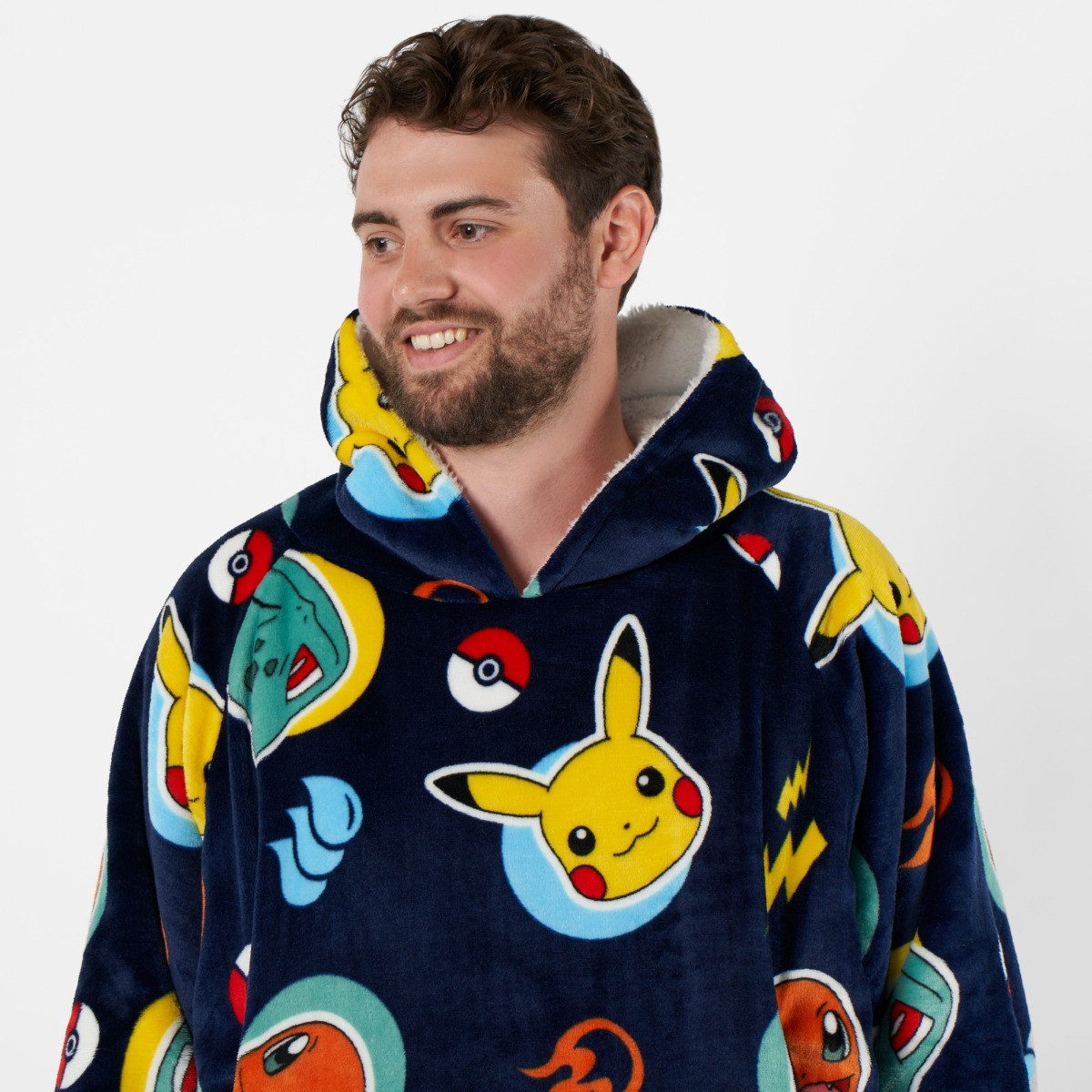 OHS Pokémon Icons Hoodie Blanket, Blue - Adults>
