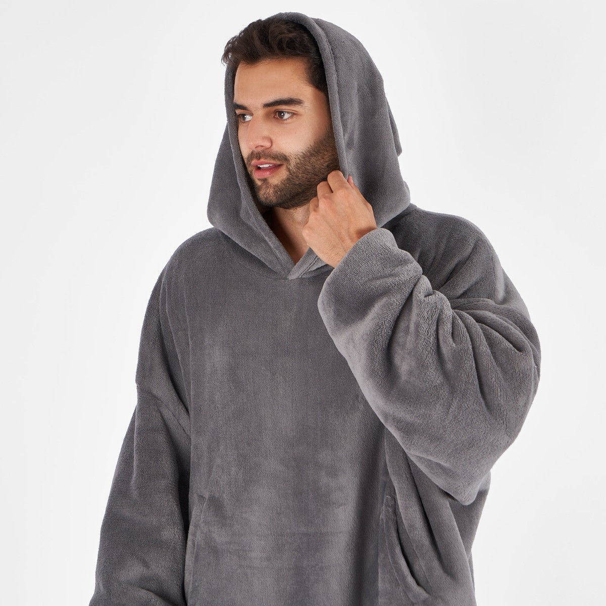 OHS Side Pocket Sherpa Fleece Hoodie Blanket - Charcoal>