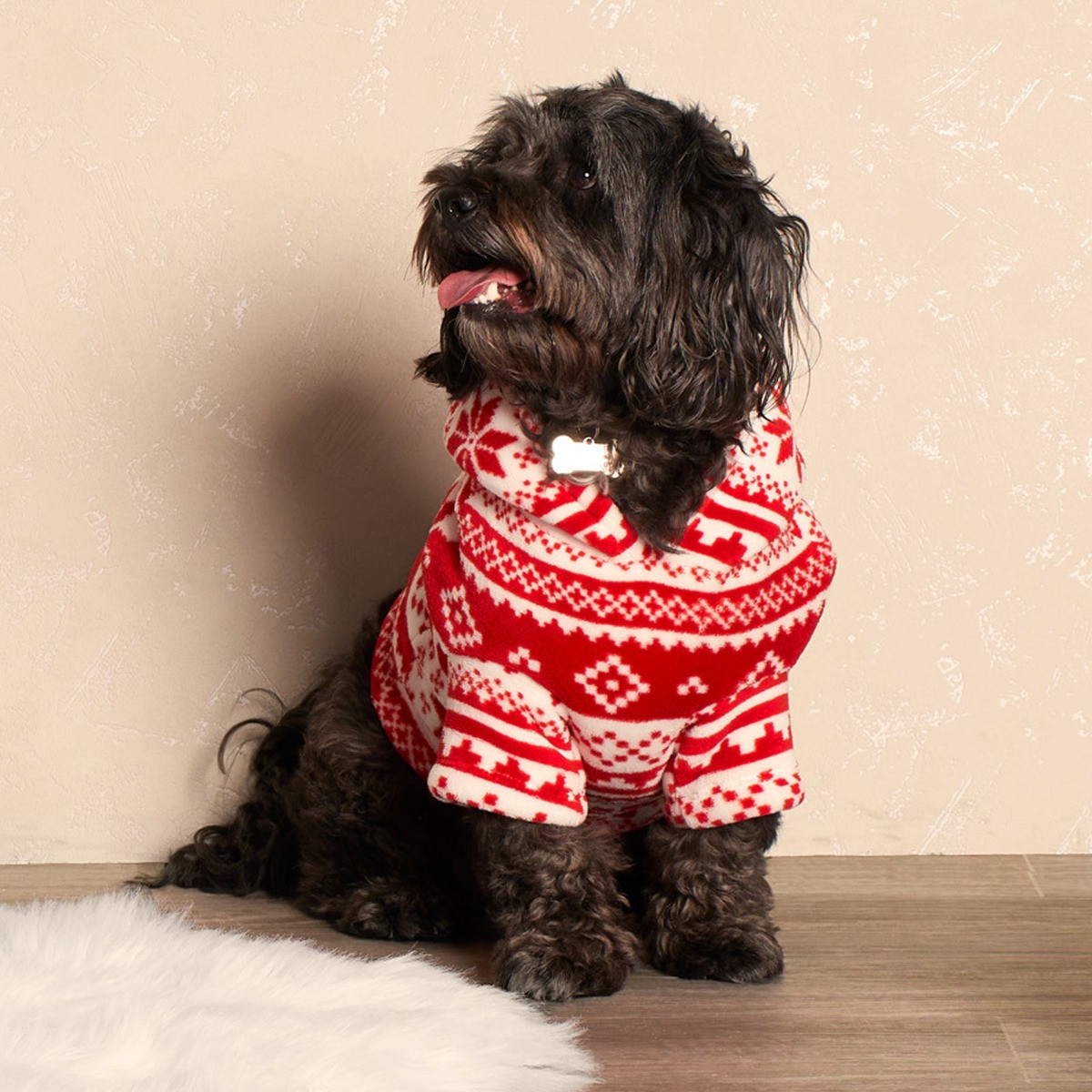 OHS Christmas Nordic Print Dog Hoodie Blanket - Red>