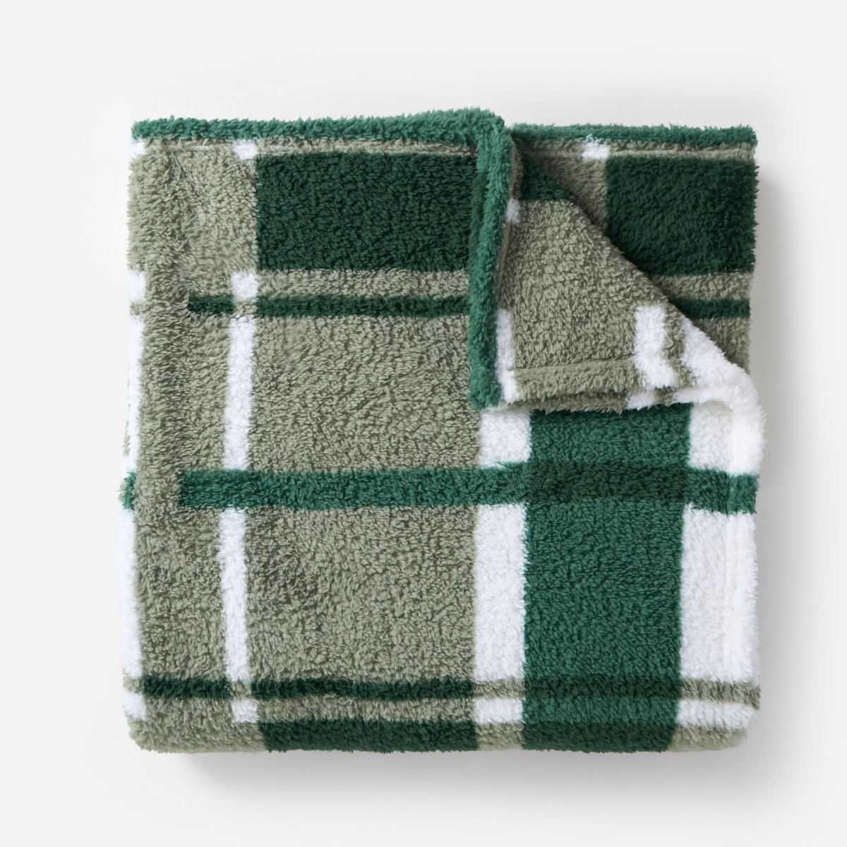 OHS Check Print Teddy Throw - Forest Green>