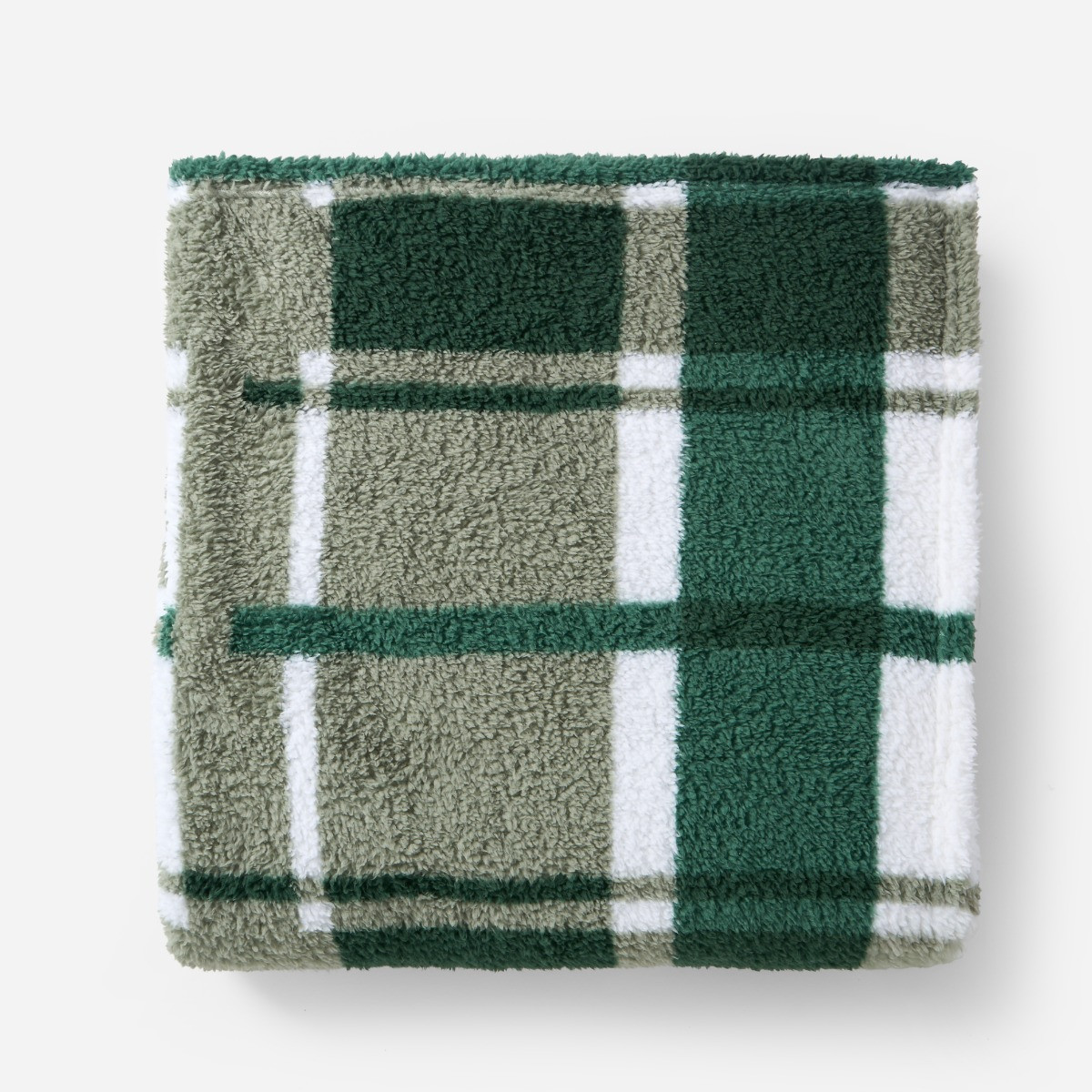 OHS Check Print Teddy Throw, Green - 150 x 200cm>