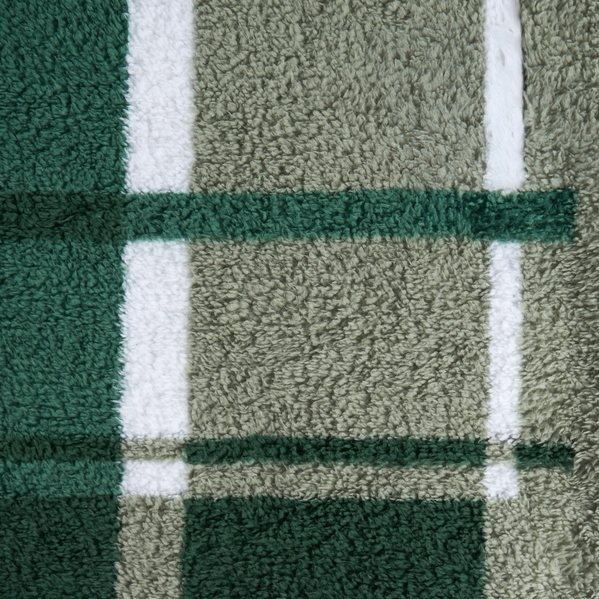 OHS Check Print Teddy Throw, Green - 125 x 150cm>
