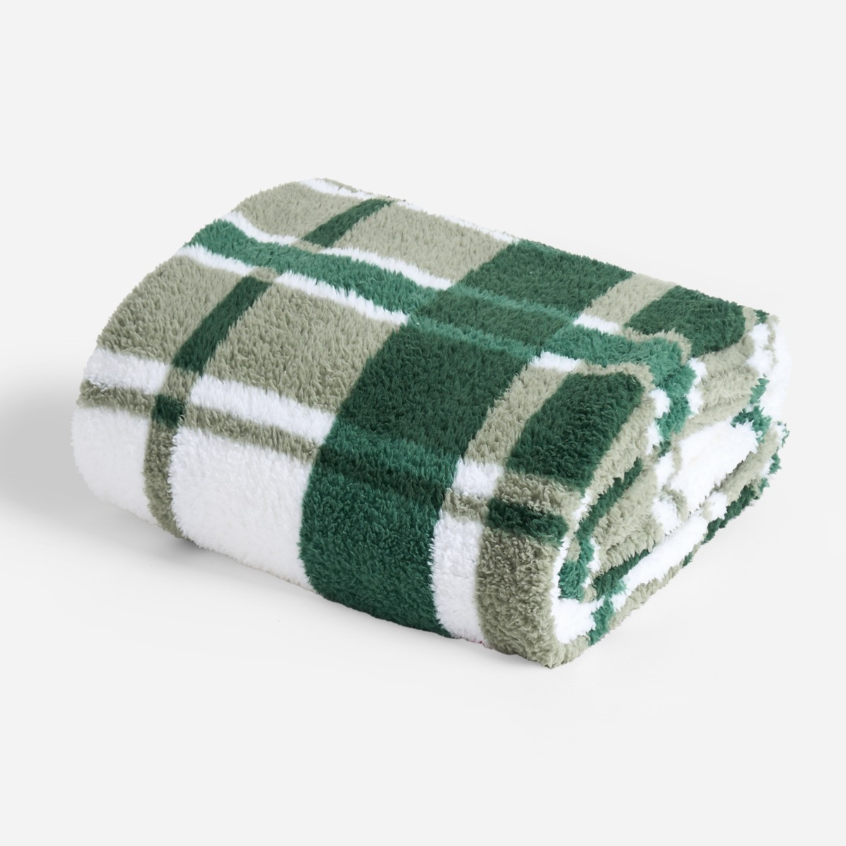 OHS Check Print Teddy Throw, Green - 150 x 200cm>