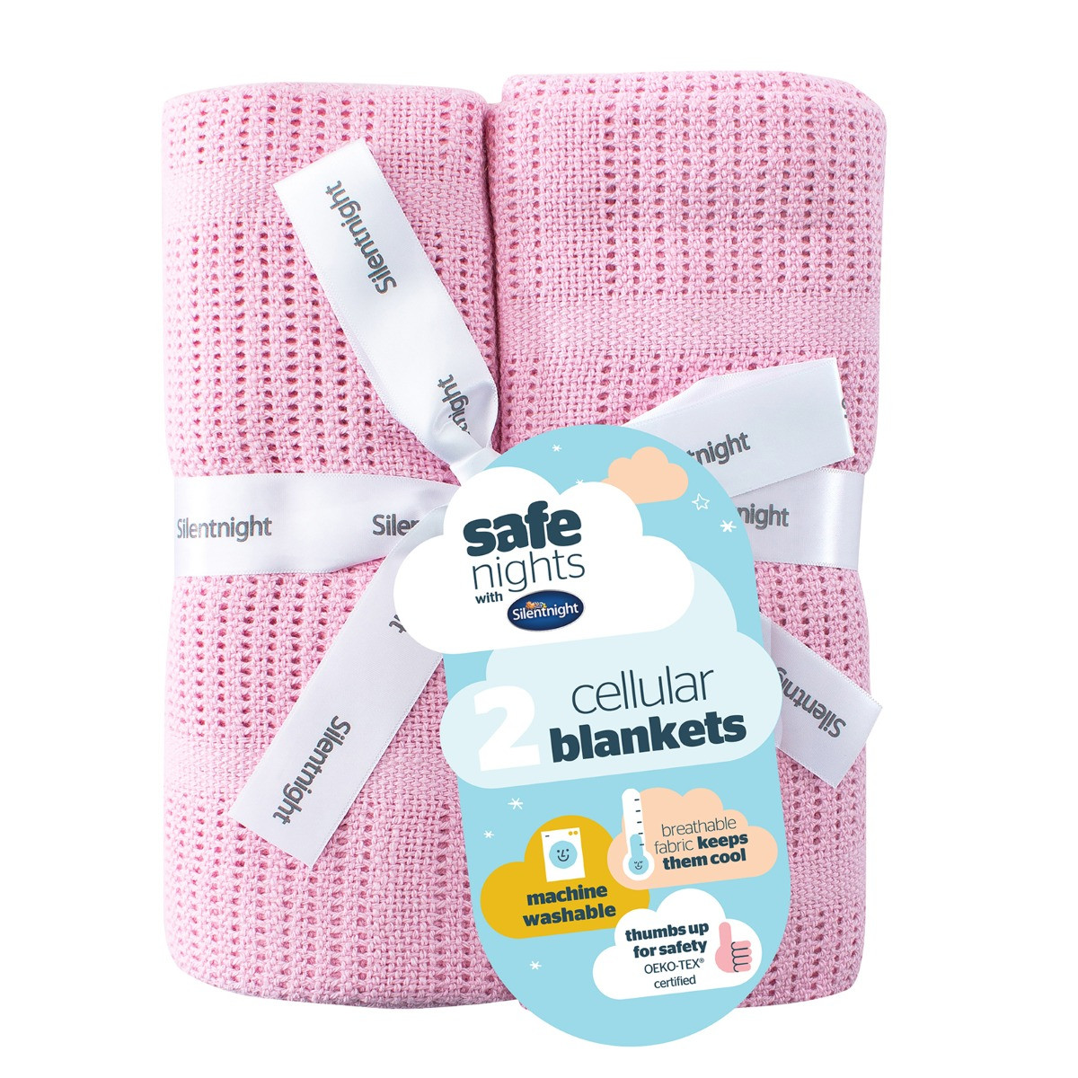 Silentnight Safe Nights 2 Pack Cellular Blanket - Pink>