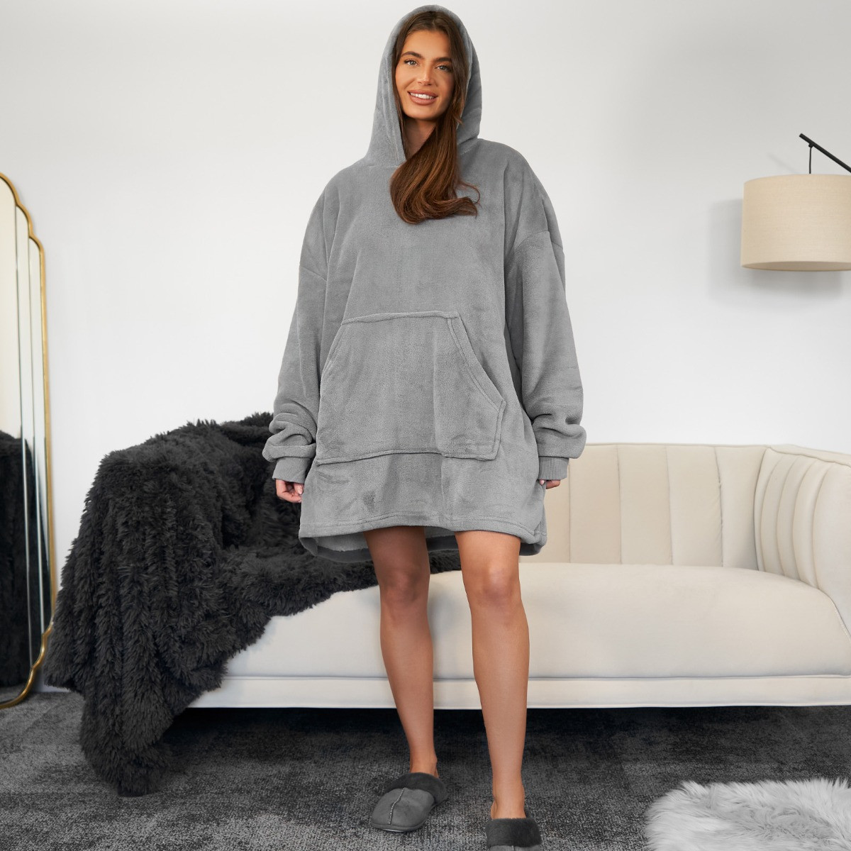 OHS Weighted Hoodie Blanket, Charcoal - Adults 2.3kg>