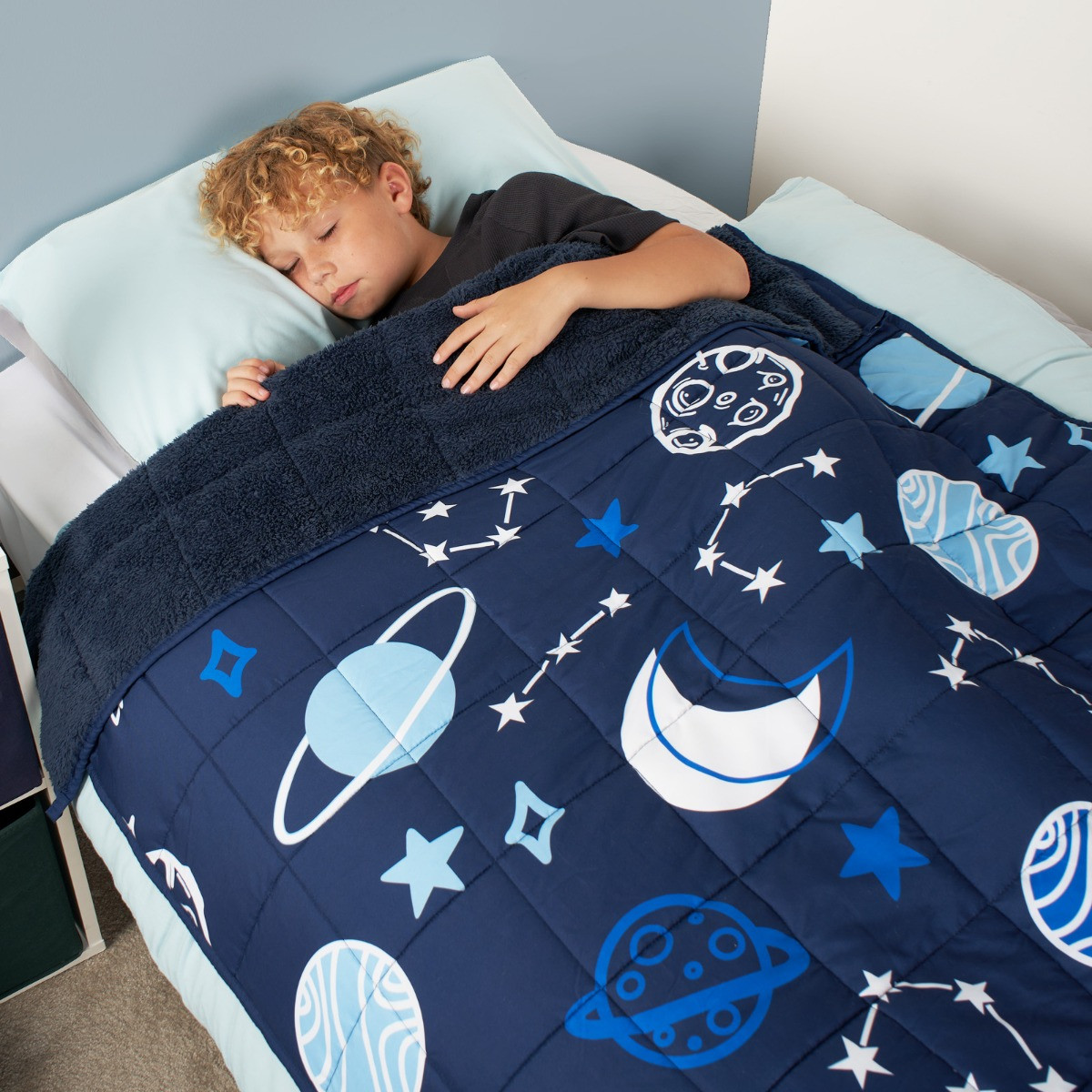 OHS Kids Teddy Fleece Space Weighted Blanket, Navy - 3kg>