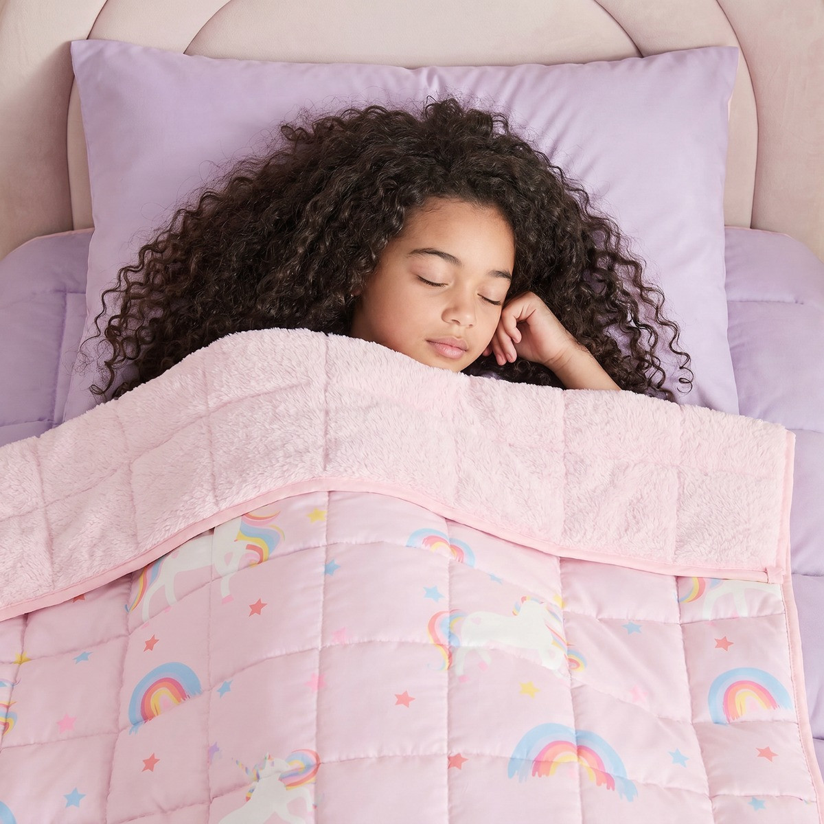 OHS Kids Teddy Fleece Unicorn Weighted Blanket, Blush - 3kg>