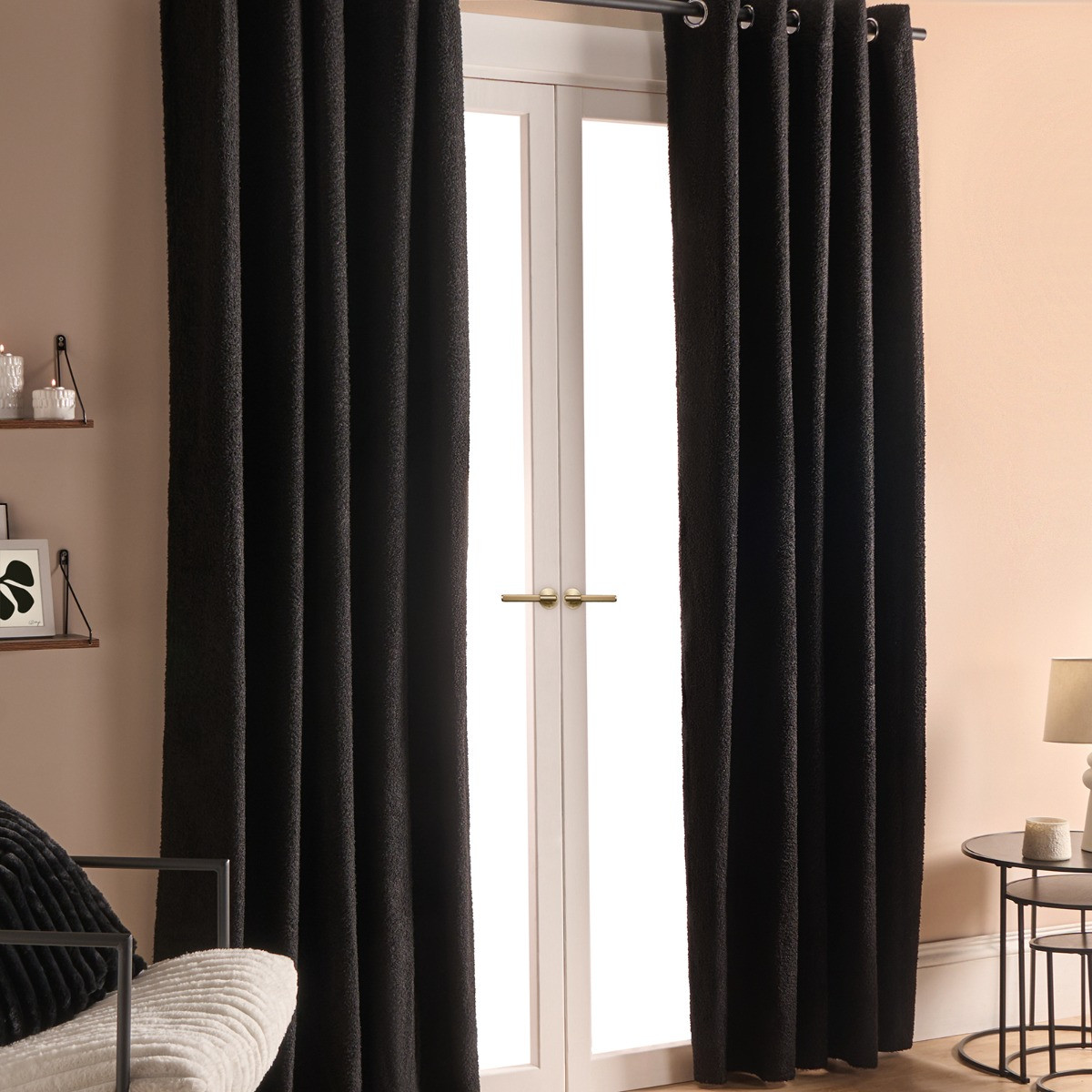 OHS Bouclé Eyelet Curtains, Black - 66 x 72">