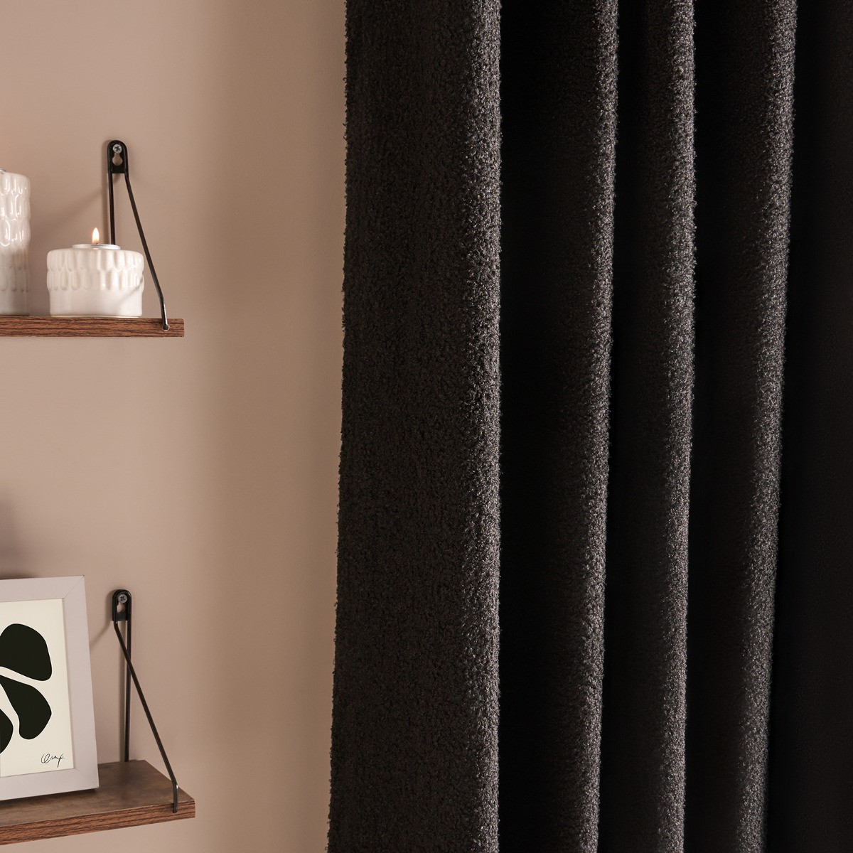 OHS Bouclé Eyelet Curtains, Black - 90 x 90">