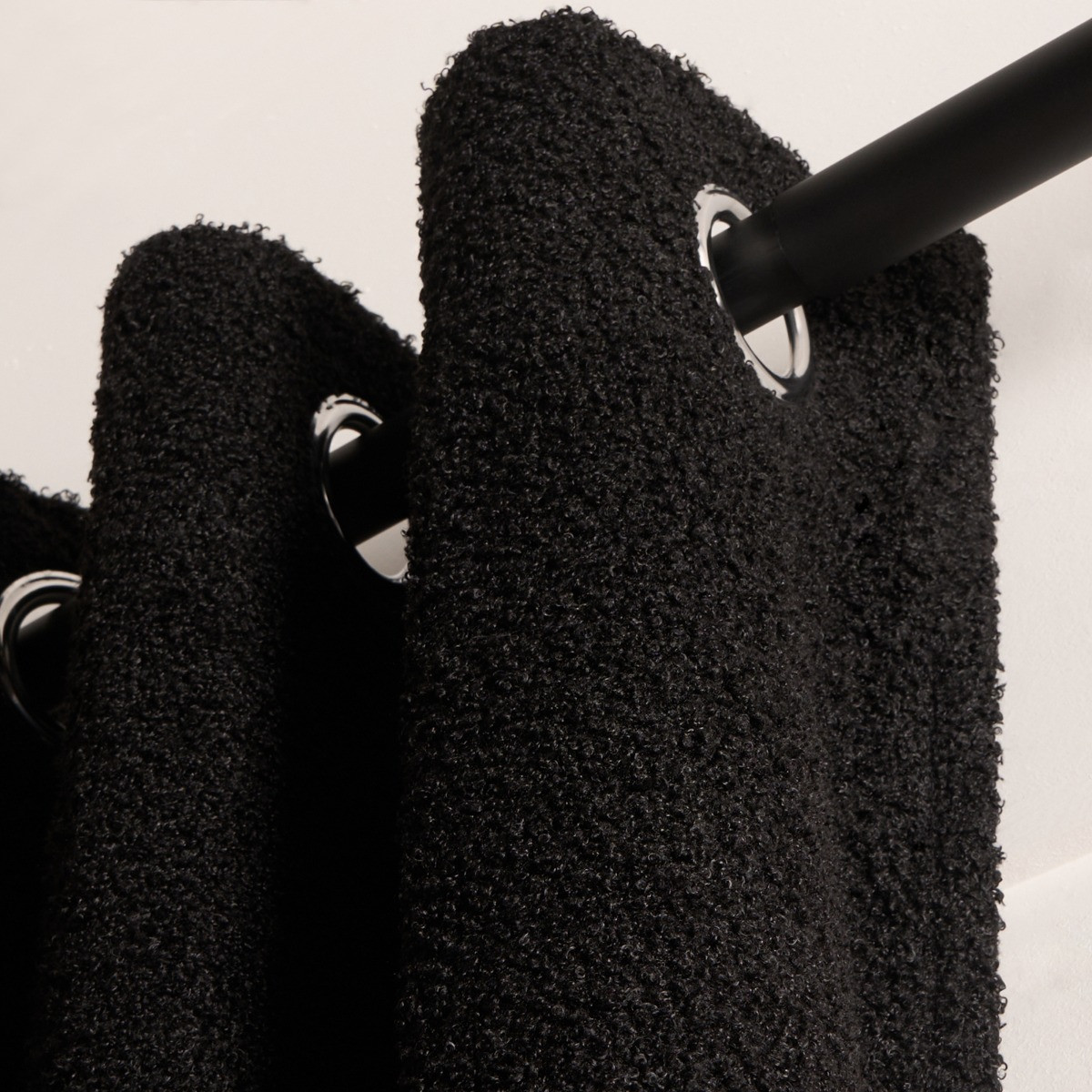OHS Bouclé Eyelet Curtains, Black - 66 x 72">
