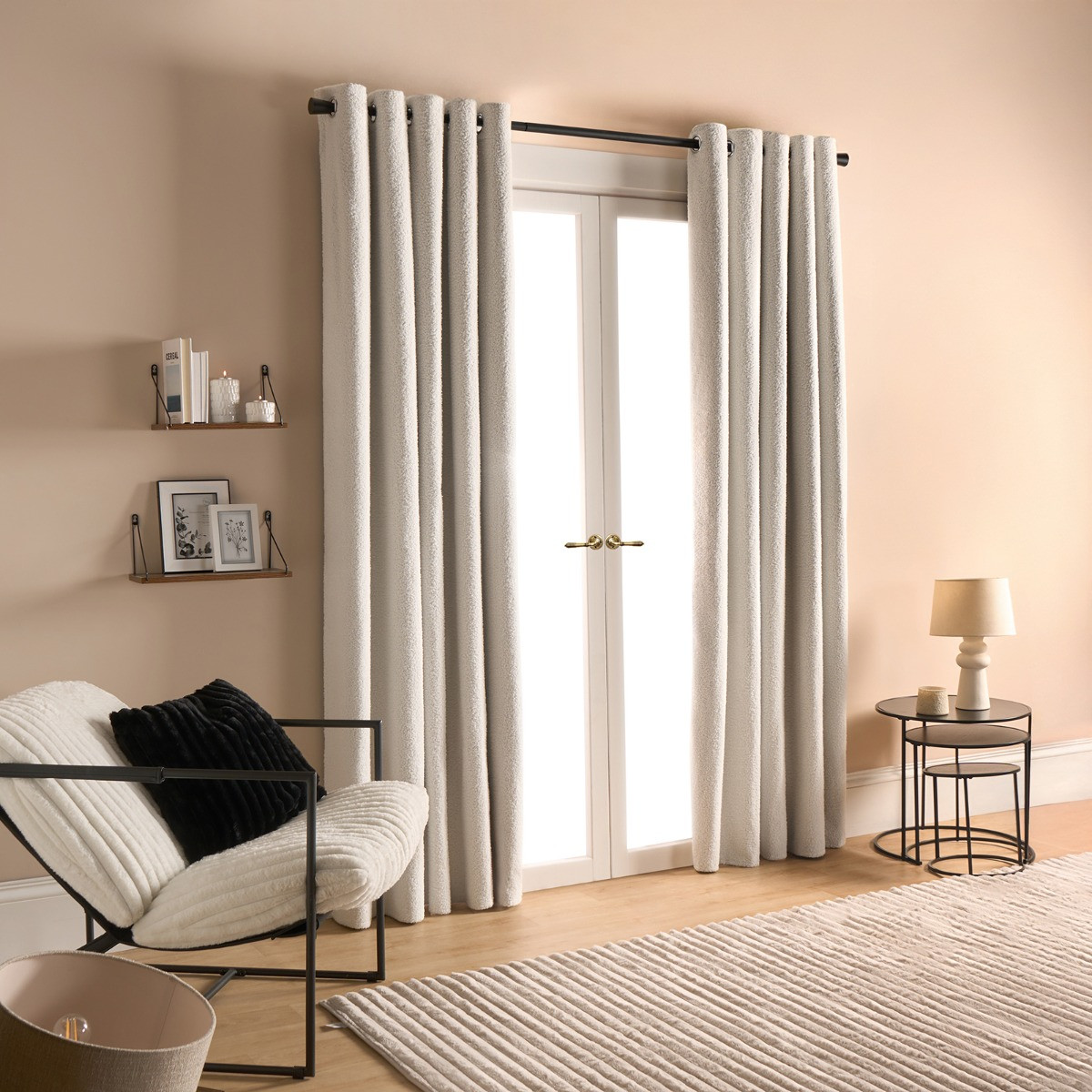 OHS Bouclé Eyelet Curtains, Cream - 66 x 72">