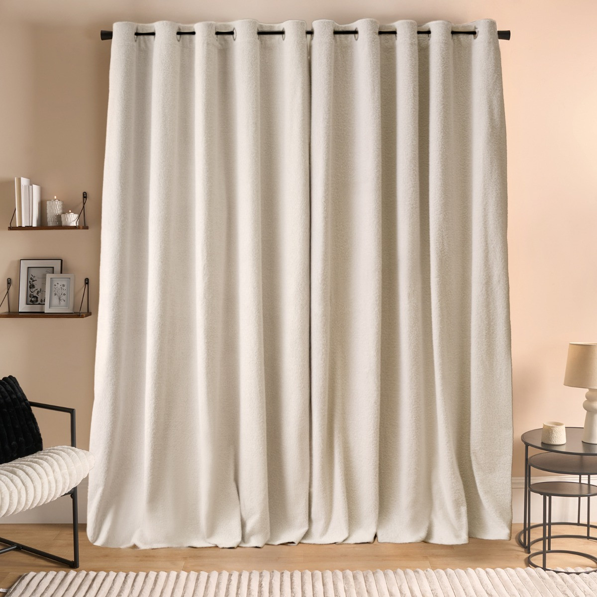 OHS Bouclé Eyelet Curtains, Cream - 46 x 54">