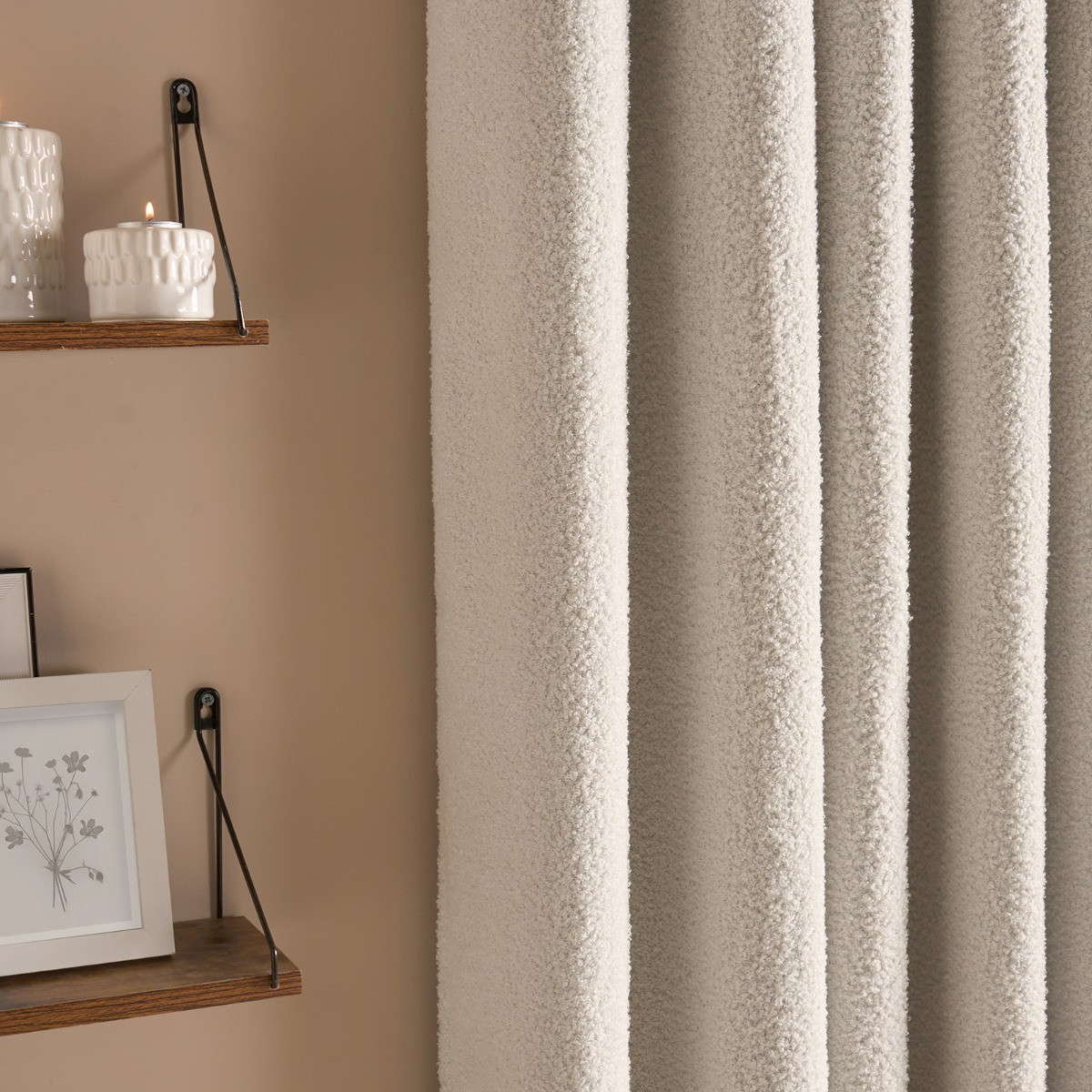 OHS Bouclé Eyelet Curtains, Cream - 66 x 72">