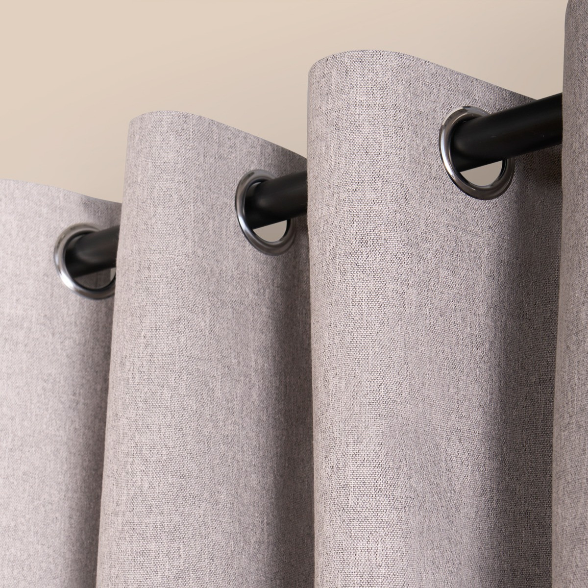 OHS Woven Texture Eyelet Ultra Blackout Curtains, Grey - 90 x 90">