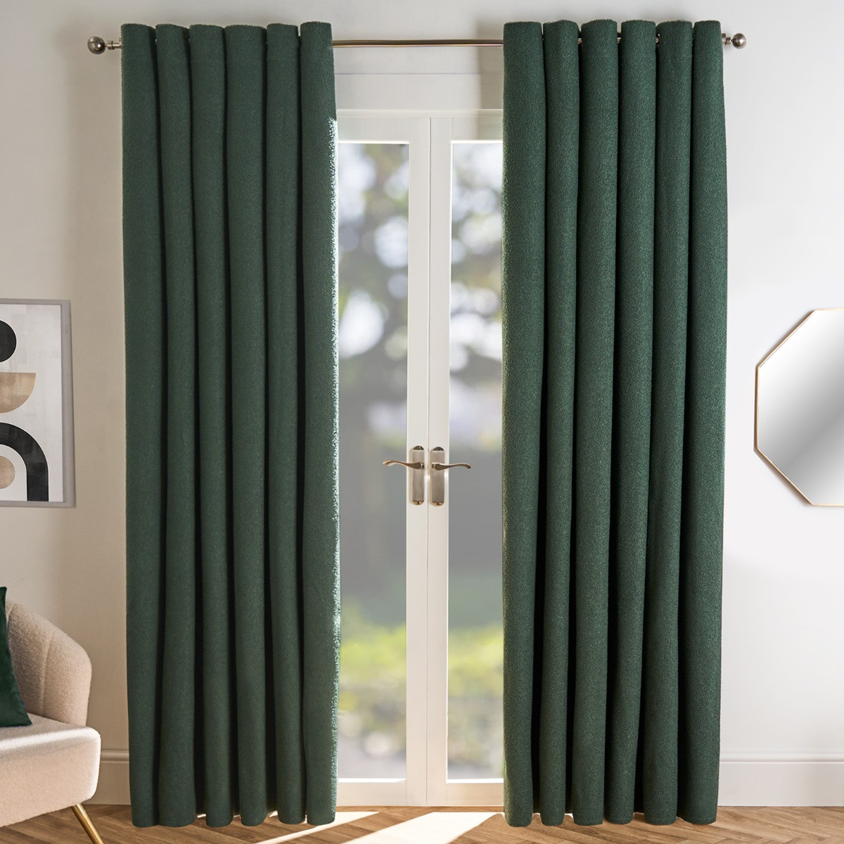 OHS Bouclé Eyelet Blackout Curtains - Forest Green>