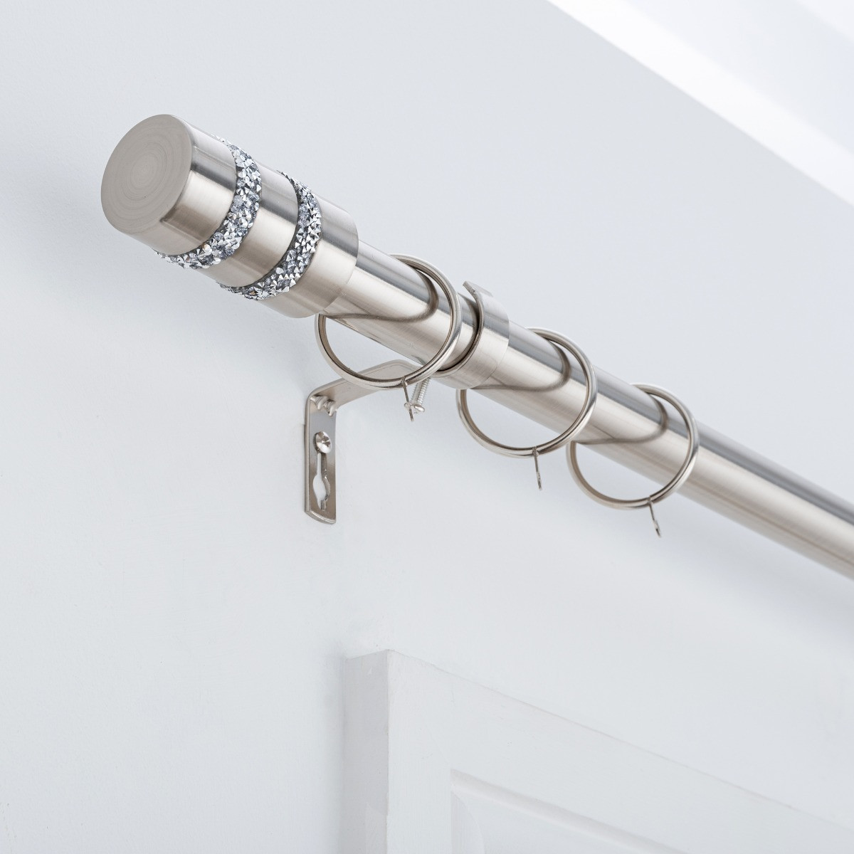 OHS Extendable Diamante Barrel Curtain Pole Brushed Steel