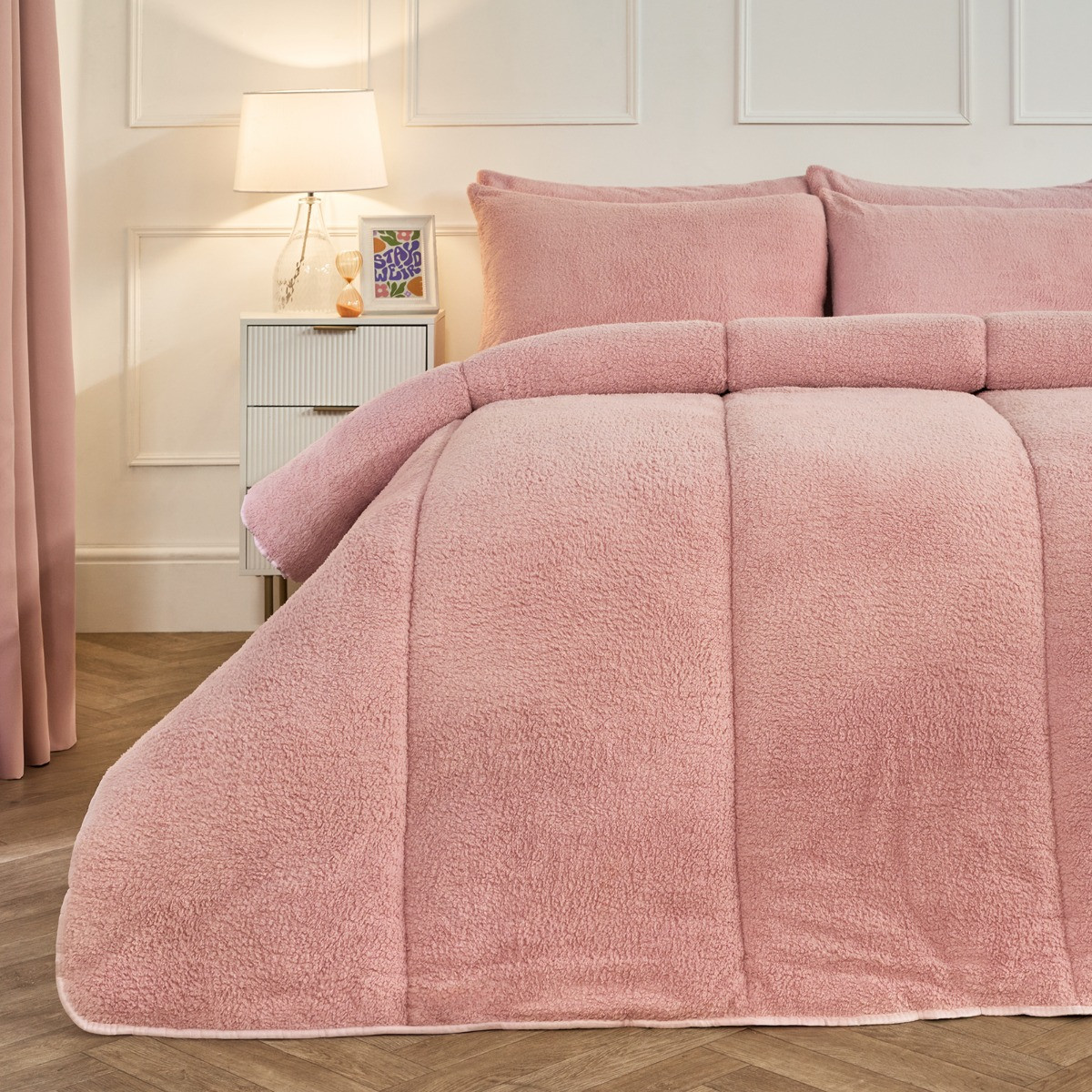 OHS Teddy Coverless 10.5 Duvet & Pillowcase, Blush - Single>