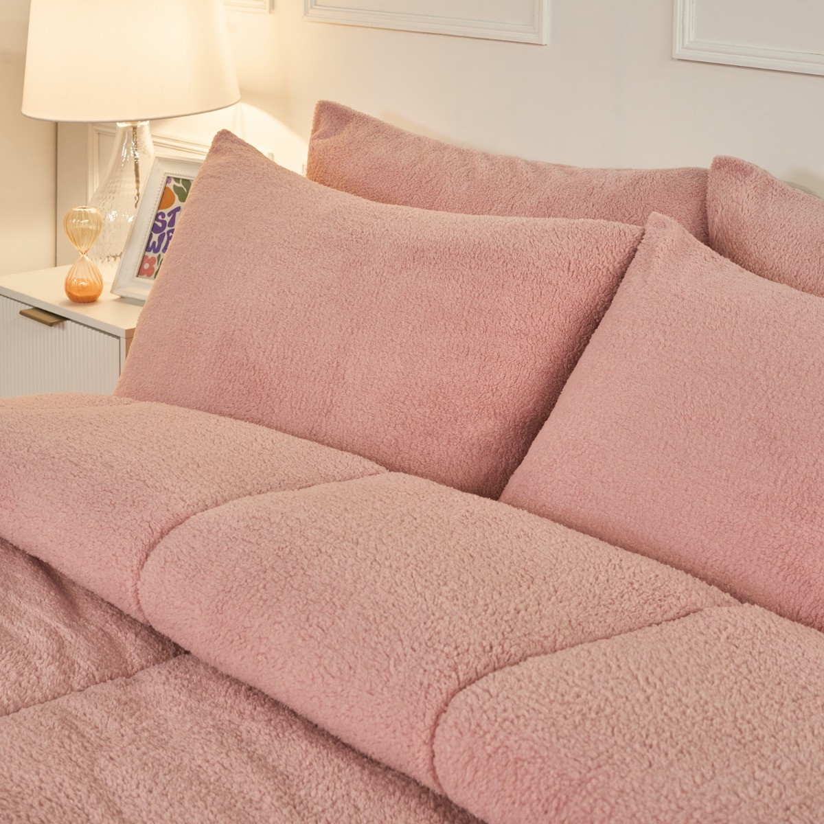 OHS Teddy Coverless 10.5 Duvet & Pillowcases, Blush - King>