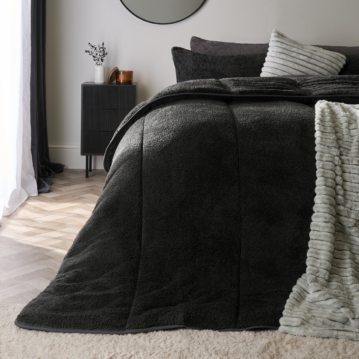 OHS Teddy Coverless 10.5 Duvet & Pillowcases, Charcoal - Double>