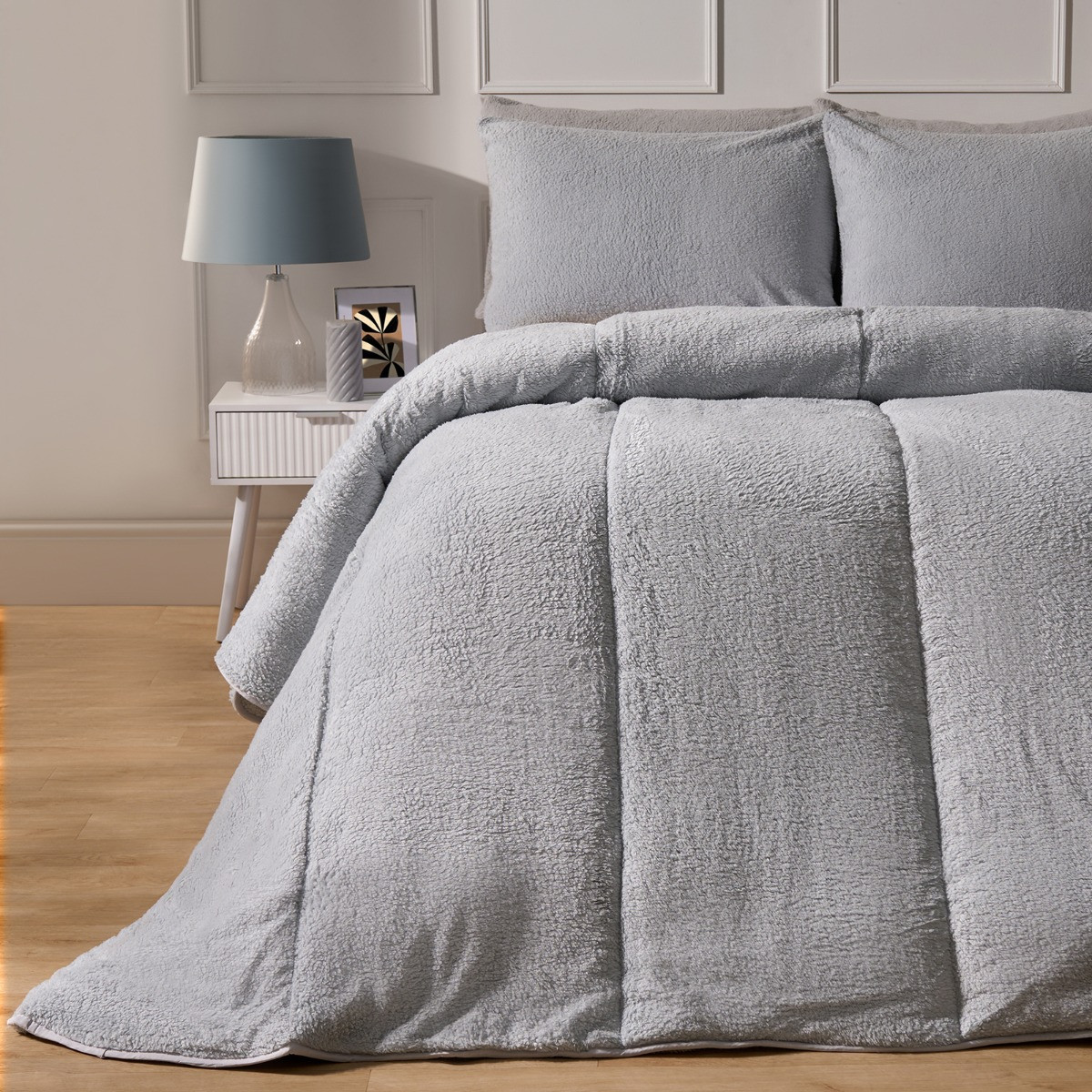 OHS Teddy Coverless 10.5 Duvet & Pillowcases, Silver - King>