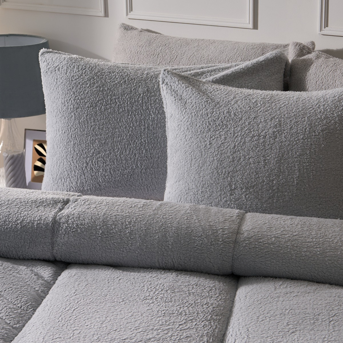 OHS Teddy Coverless 10.5 Duvet & Pillowcase, Silver - Single>