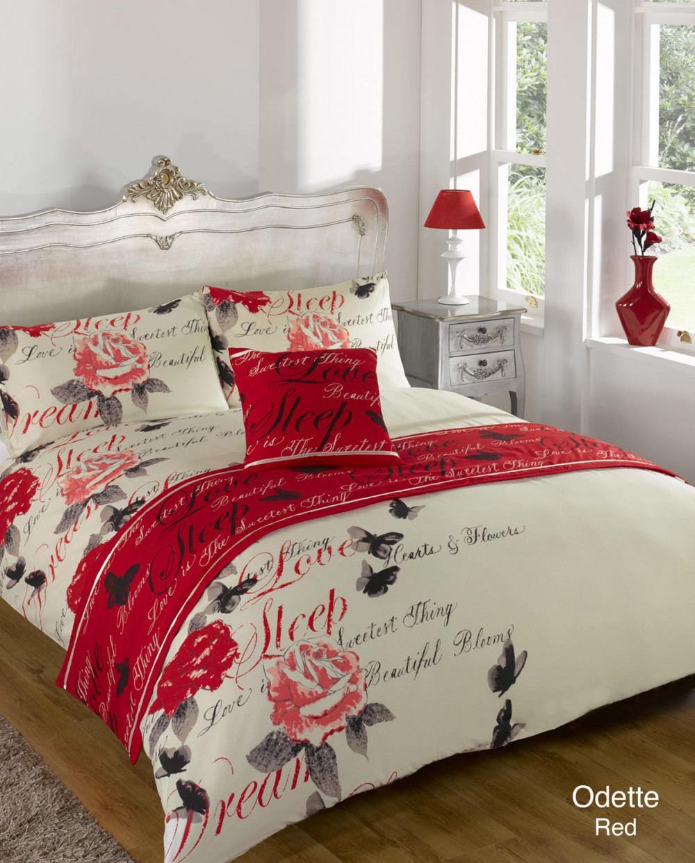 Odette Bed In A Bag Duvet Cover Set, Single - Red >