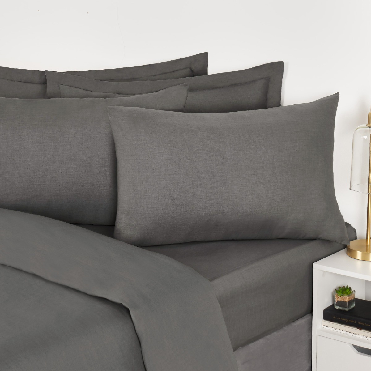 OHS 300 Thread Count 2 Pack 100% Cotton Housewife Pillowcases - Dark Grey>