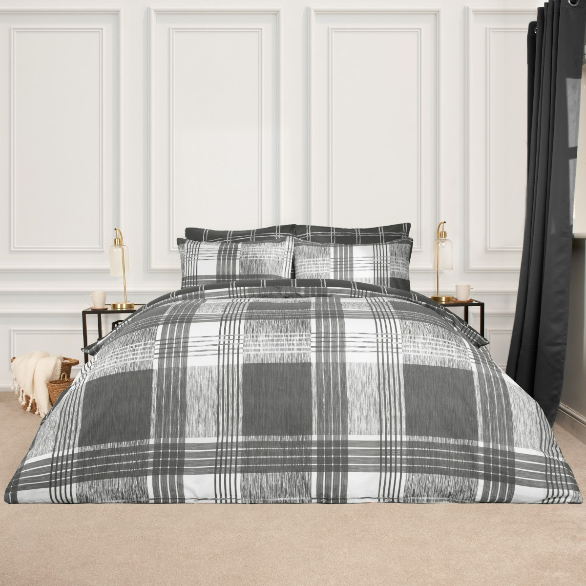 OHS Autumnal Check Duvet Set - Grey>