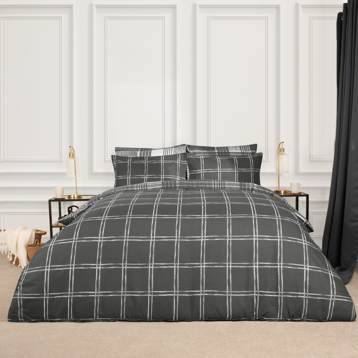 OHS Autumnal Check Duvet Set - Grey>