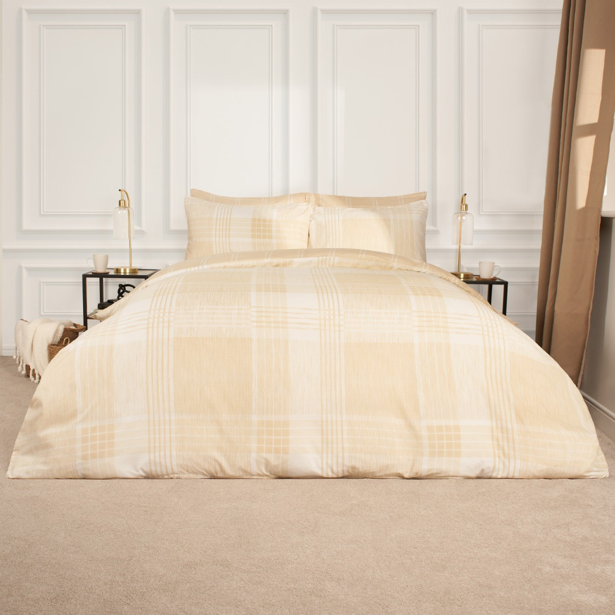 OHS Autumnal Check Duvet Set - Natural>