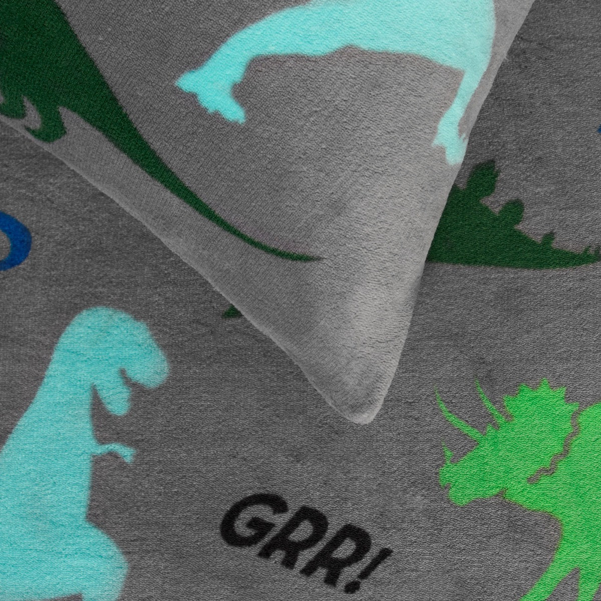 OHS Dino Print Fleece Duvet Set, Grey - Junior>
