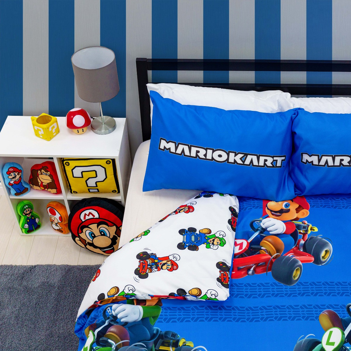 Nintendo Mario Kart Checkers Duvet Set, Blue - Double>