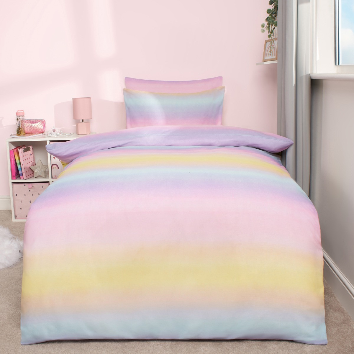 OHS Rainbow Ombre Duvet Set, Multi - Double>