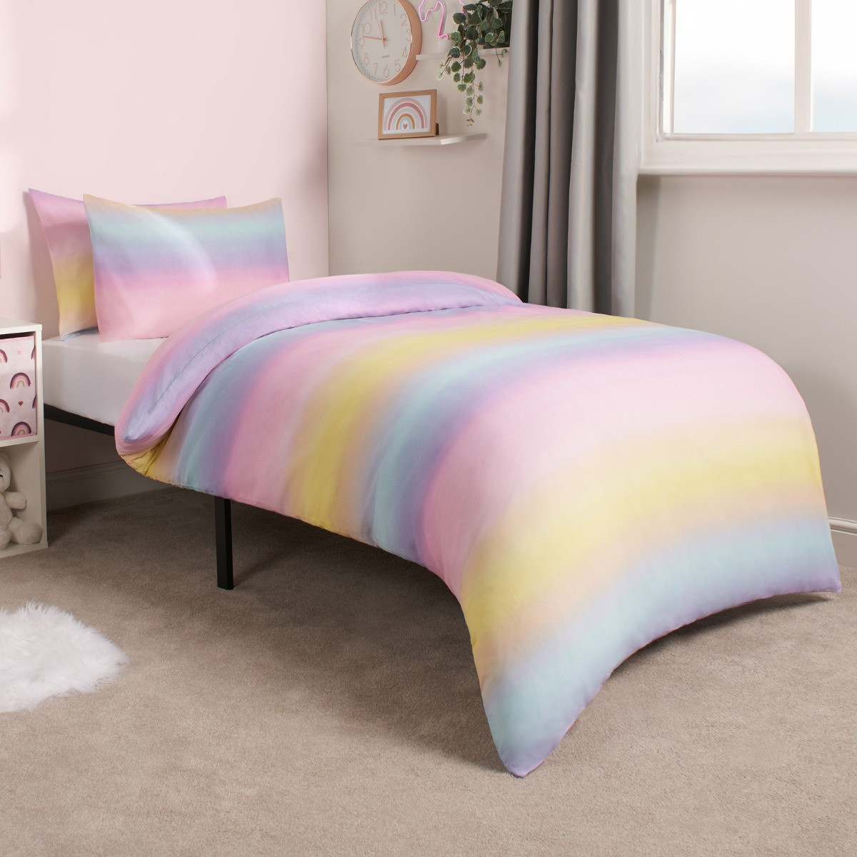 OHS Rainbow Ombre Duvet Set, Multi - Double>