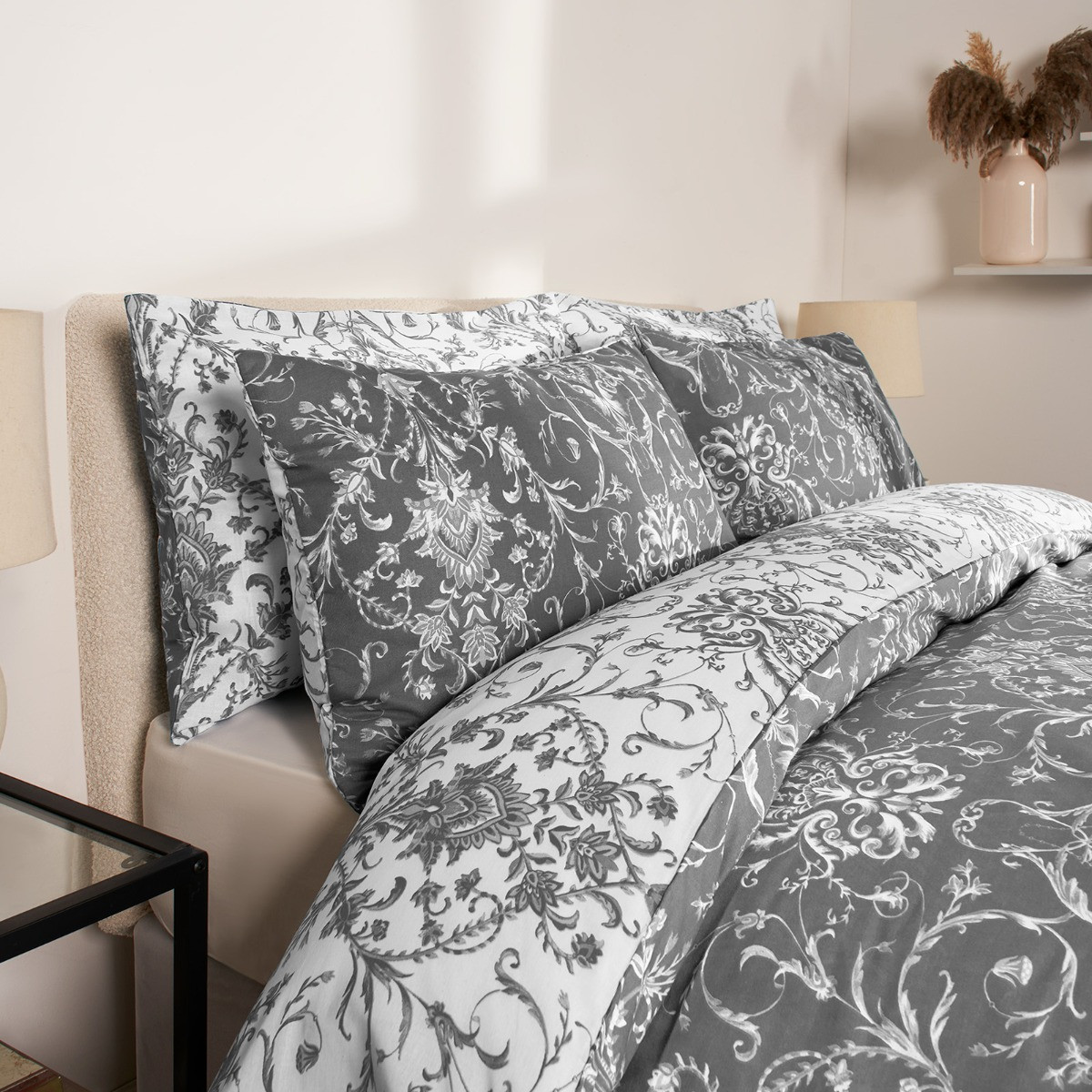 Dreamscene Paisley Duvet Set, Grey Superking