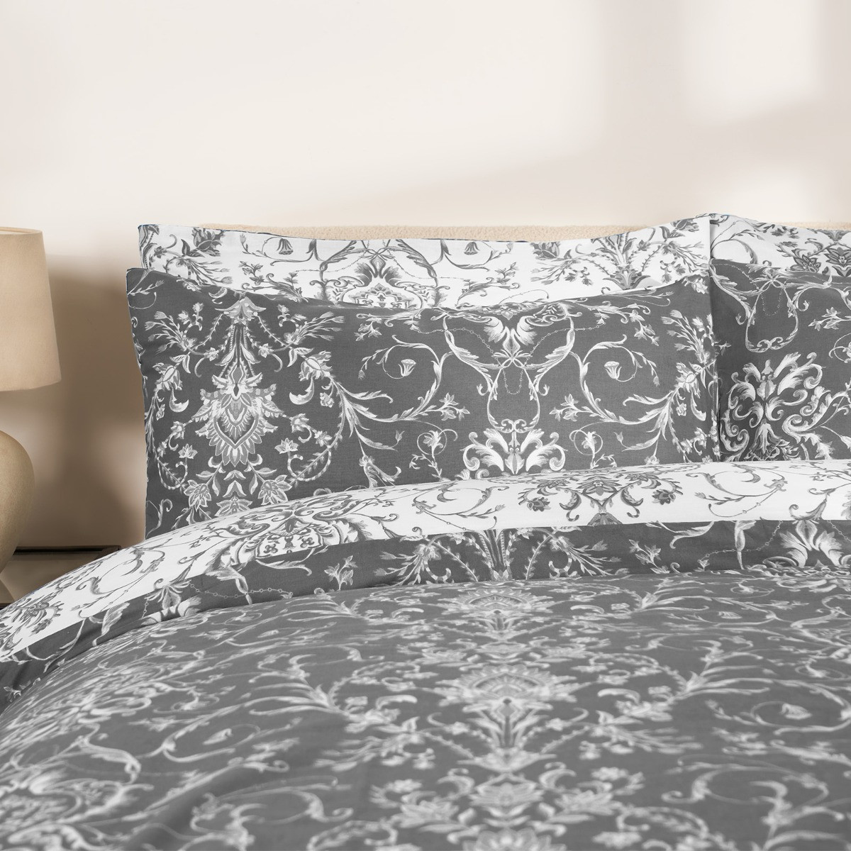 Dreamscene Paisley Duvet Set, Grey Superking