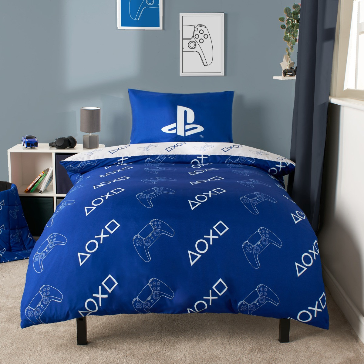PlayStation Player Reversible Duvet Set, Blue - Double>