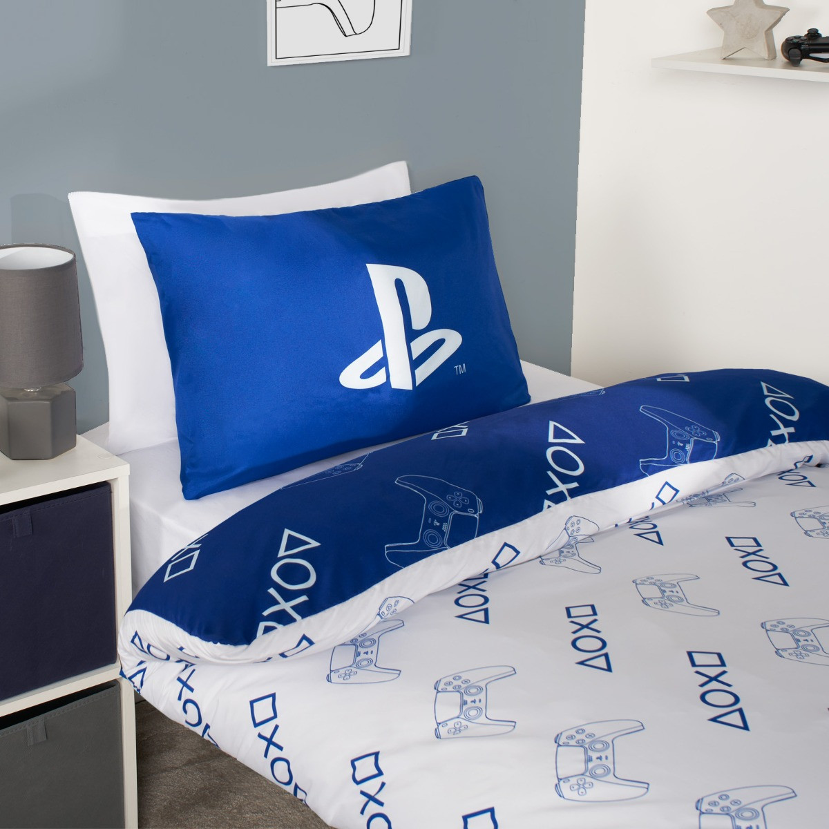 PlayStation Player Reversible Duvet Set, Blue - Double>