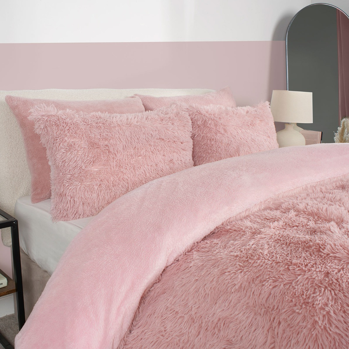 OHS Fluffy Duvet Set, Blush - King>