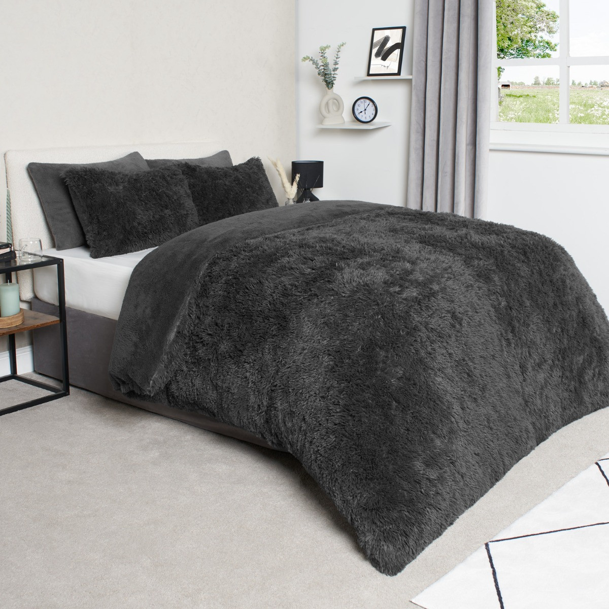 OHS Fluffy Duvet Set Charcoal