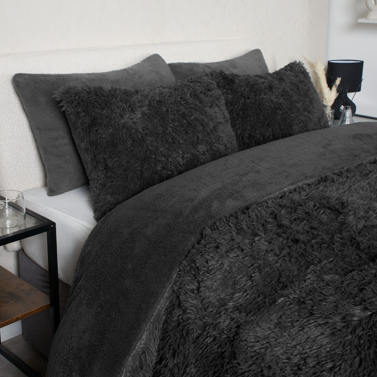 OHS Fluffy Duvet Set Charcoal